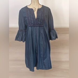 Sophie Max denim embroidered dress with 3/4 bell sleeves Women’s Size M Boho